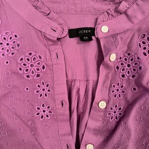 J. Crew Re-Imagined Womens Blouse Size XS Purple Embroidered Eyelet Boho Cotton